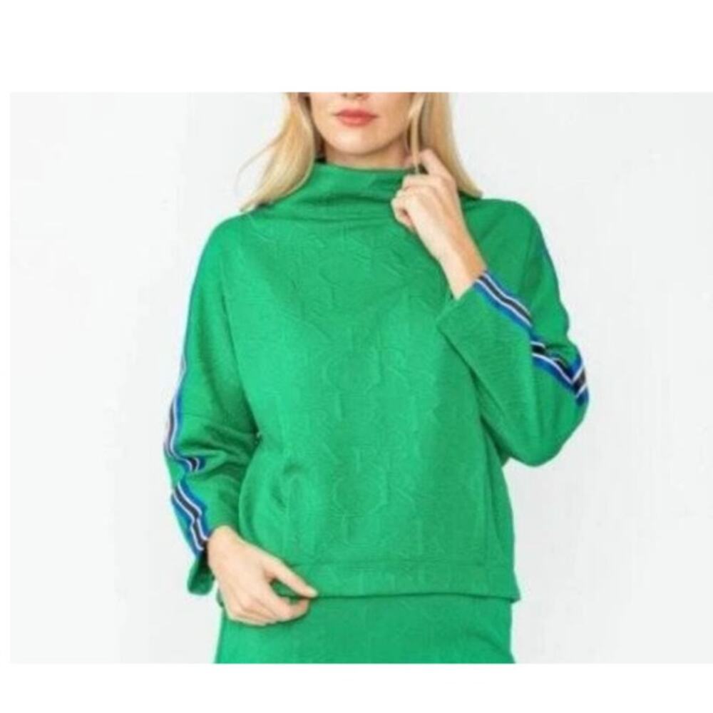 IC Collection sweatshirt letter texture special tape mock neck Kelly green S